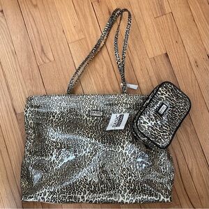 NWT Vintage Leopard Print Tote & Cosmetics Case, by Basic Editions